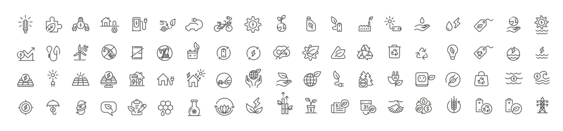 Sustainable Energy Eco friendly related thin line icon set in mi
