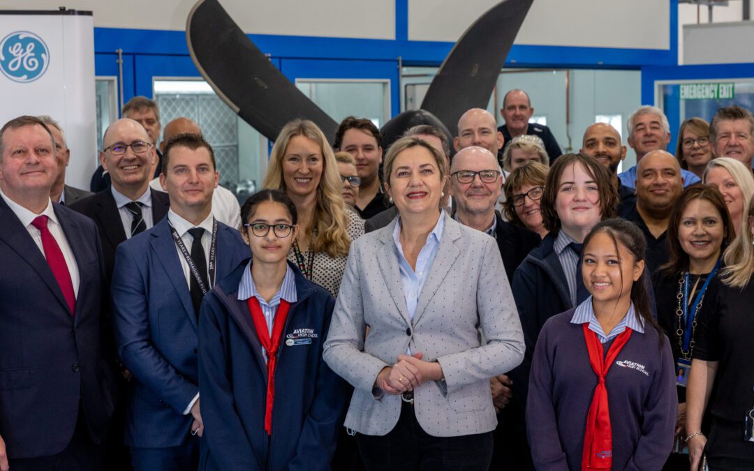 Premier of Queensland with employees at GE Aviation MRO facility