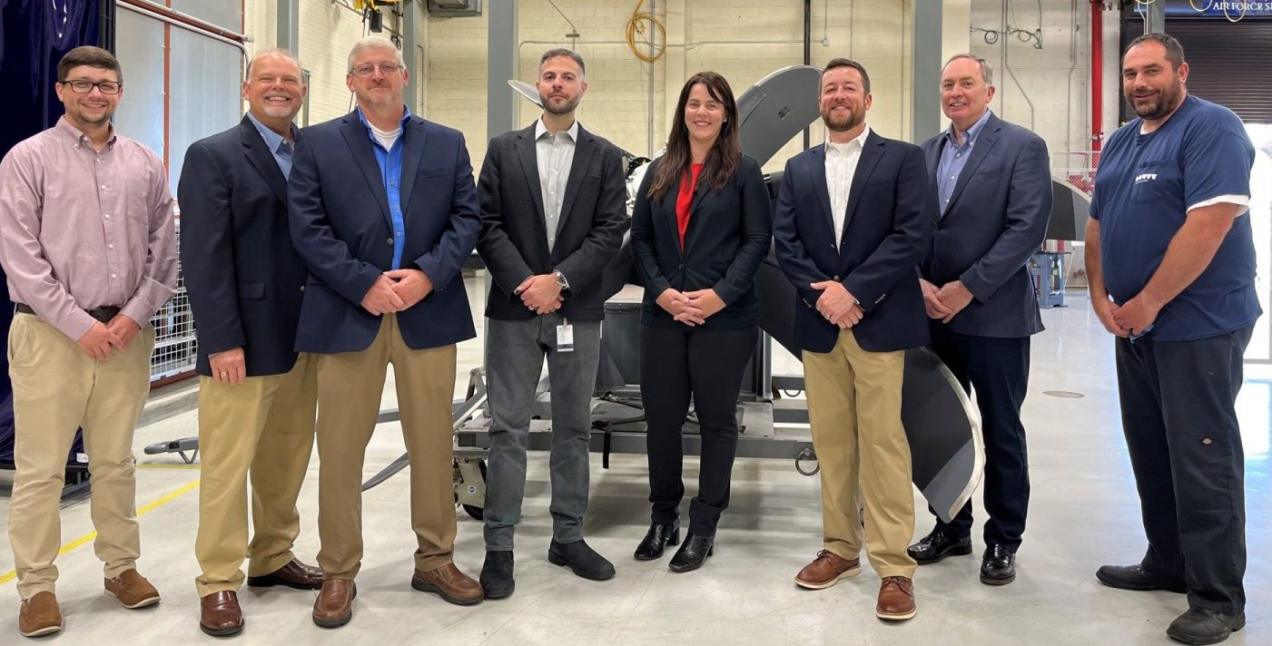 Dowty Propellers representatives commemorated the first Dowty R391 Propeller overhaul through the Warner Robins Air Logistics Complex, June 13, 2024. The ceremony was held at the C-130J aircraft propeller repair facility, Robins AFB, Georgia. From left to right: Joel Davis, Jeremy Barnes, Brian Pollock, Mazen Hammoud, Becky Bray, Vann Burkart, Bill O’Connell, John Kauzlarich