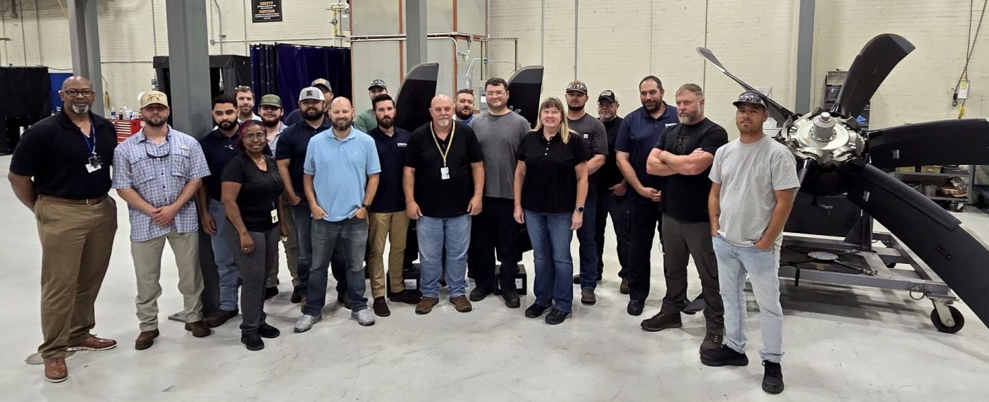 The 572nd Commodities Maintenance Squadron Dowty Propellers Shop team commemorated the first Dowty R391 Propeller overhaul through the Warner Robins Air Logistics Complex with a photo at Robins Air Force Base, Georgia, June 13, 2024.